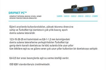 jetbahce.com-Netafim Dripnet PC 16 mm 50 cm 1.6 lt 500 mt Yuvarlak Damla Sulama Borusu Basınç Ayarlı
